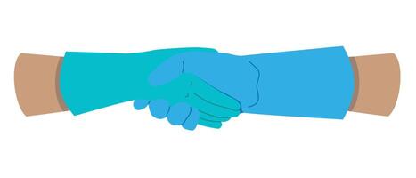 Close-up of hands with a handshake in a rubber glove isolated on a white background. Vector. Doctors consent concept. vector