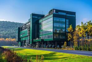 ai generado moderno oficina edificio en el bosque foto