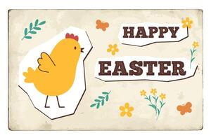 Happy easter card in new nostalgia style. Minimal card designs in retro style, vector illustration template. Old postcard.