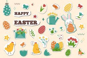 Set of Easter objects in new nostalgia style. Easter element in retro style. Constructor of Easter card. Elements of applique. Vector illustration template.