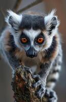 AI generated a lemur standing down on some wood photo