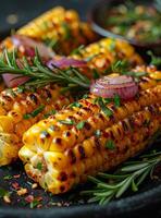 AI generated Grilled corn on the cob with herbs and spices photo