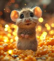 AI generated Cute little mouse and pile of cheese photo