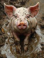 AI generated Pig playing in the mud photo