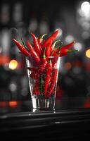 AI generated Red hot chili peppers in glass photo