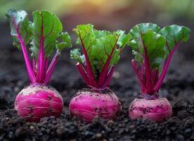 AI generated Fresh radishes growing in the garden photo