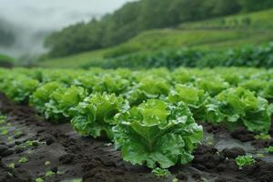 AI generated Fresh green cabbage growing on the field photo