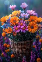 AI generated Colorful flowers in basket photo