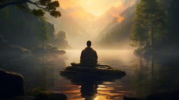 AI generated A Serene Image of Mindfulness and Meditation in Nature photo