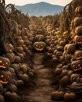 AI generated Pumpkin Patch Paradise A Halloween Background with Playful Pumpkins and Autumn Delights photo