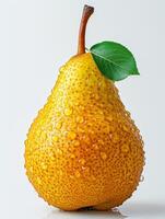 AI generated Pear with drops of water on white background photo