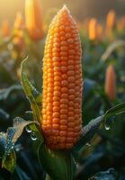 AI generated Corn or Maize ear in the field with the morning sunlight photo