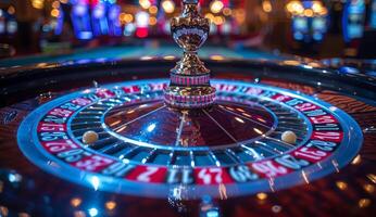 AI generated Roulette wheel in motion and bright and colorful background photo