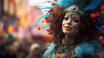 ai generado el festivo tradiciones de carnaval con un desfile y vibrante disfraces foto