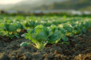 AI generated Organic cabbage growing on farm photo