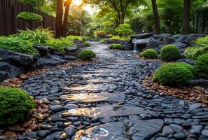 AI generated The stone path in the garden photo