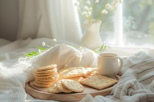 ai generado tablero con galletas y otro meriendas. generativo ai foto