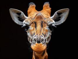 AI generated Portrait photograph of a giraffe studio lighting photo