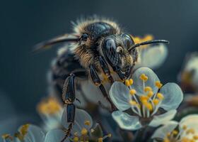 AI generated Bee pollinating flower photo