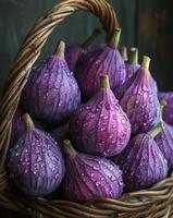 AI generated Fresh purple figs in basket photo