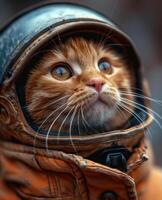 ai generado el gato se sienta en de astronauta casco foto