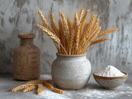 AI generated White ceramic bowl with rice and wooden spoons on the table photo