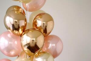 AI generated Bunch of pink and gold chrome balloon. Generative AI photo