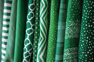 AI generated Fabric pattern background in green colors. Mix textile fabrics. Generative AI photo