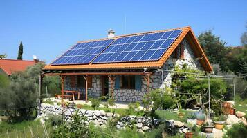 AI generated Fields of solar panels and systems to produce green electricity. AI Generated photo