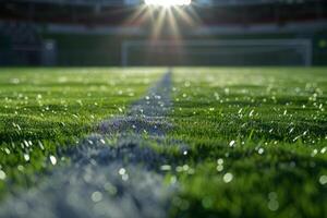 ai generado verde campo en un fútbol americano estadio. generativo ai foto