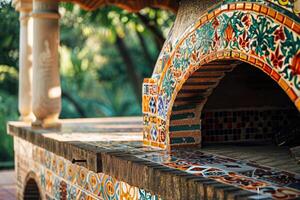 AI generated Tiled outdoor pizza oven. Generative AI photo