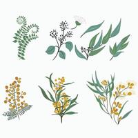 Plants Green leaf and Flowers background Modern Vector