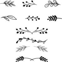 Leaf and Flowers Black with White Background vector