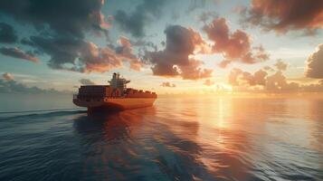 AI generated A ship for transporting cargo containers and also unloading it at the docks of a cargo port. AI Generated photo