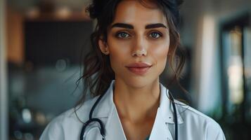 AI generated Portrait of a female medical worker with a stethoscope. AI Generated photo