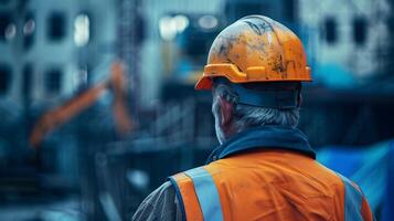 AI generated Portrait of a working man in a uniform and a hard hat. AI Generated photo