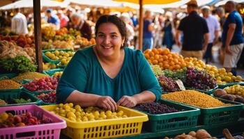 ai generado foto de mayor vendedor en antiguo mercado a Europa, generativo ai