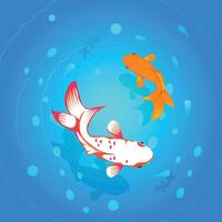 GoldFish Blue water color Background Vector