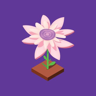 Isometric Flower Illustration with leaf background Vector