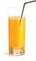 Vector Glass with orange juice with drinking straw isolated on white Background