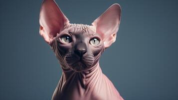 ai generado un juguetón sphynx gato, A pesar de sus sin pelo apariencia, se involucra en animado jugar. ai generado foto