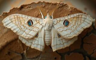 AI generated An off white moth reveals striking ocular designs on its wing surfaces photo