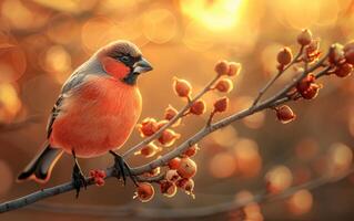 AI generated Bullfinch Devouring Berries in Winter photo