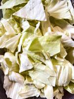 close up view of chopped cabbage ready to be cooked photo