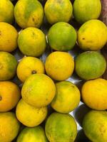 fresh tangerine with green skin on fruit market photo