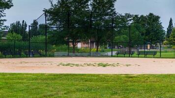 looking in towards Homeplate of this baseball field from center field photo