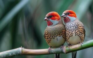 AI generated A Bamboo Perch Encounter, Two Finches in Tender Moments photo