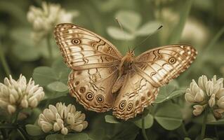 ai generado inmortalizando el tranquilo encanto de un sepia mariposa foto