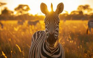 AI generated Zebra Silhouetted in Golden Hour Light photo