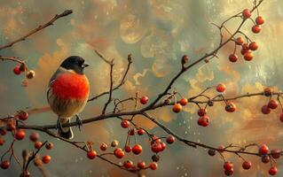 AI generated Winter Berries A Feast for the Bullfinch photo